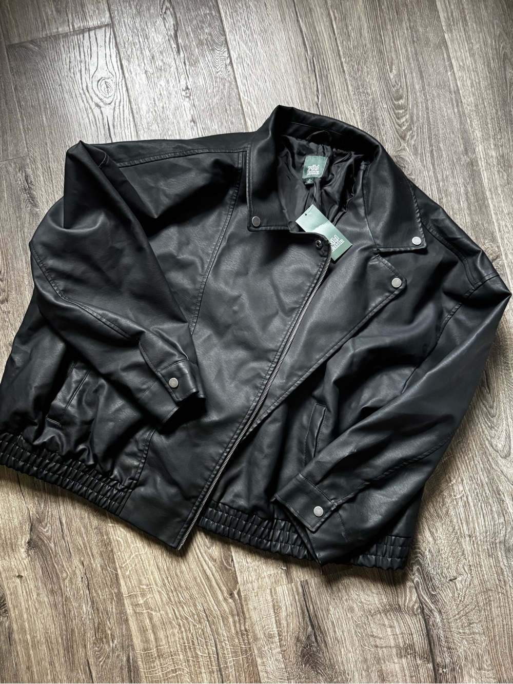 wild fable Black Faux Leather Bomber Jacket